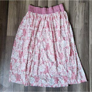 pink cottagecore coquette floral lace print maxi skirt size large chelsea taylor